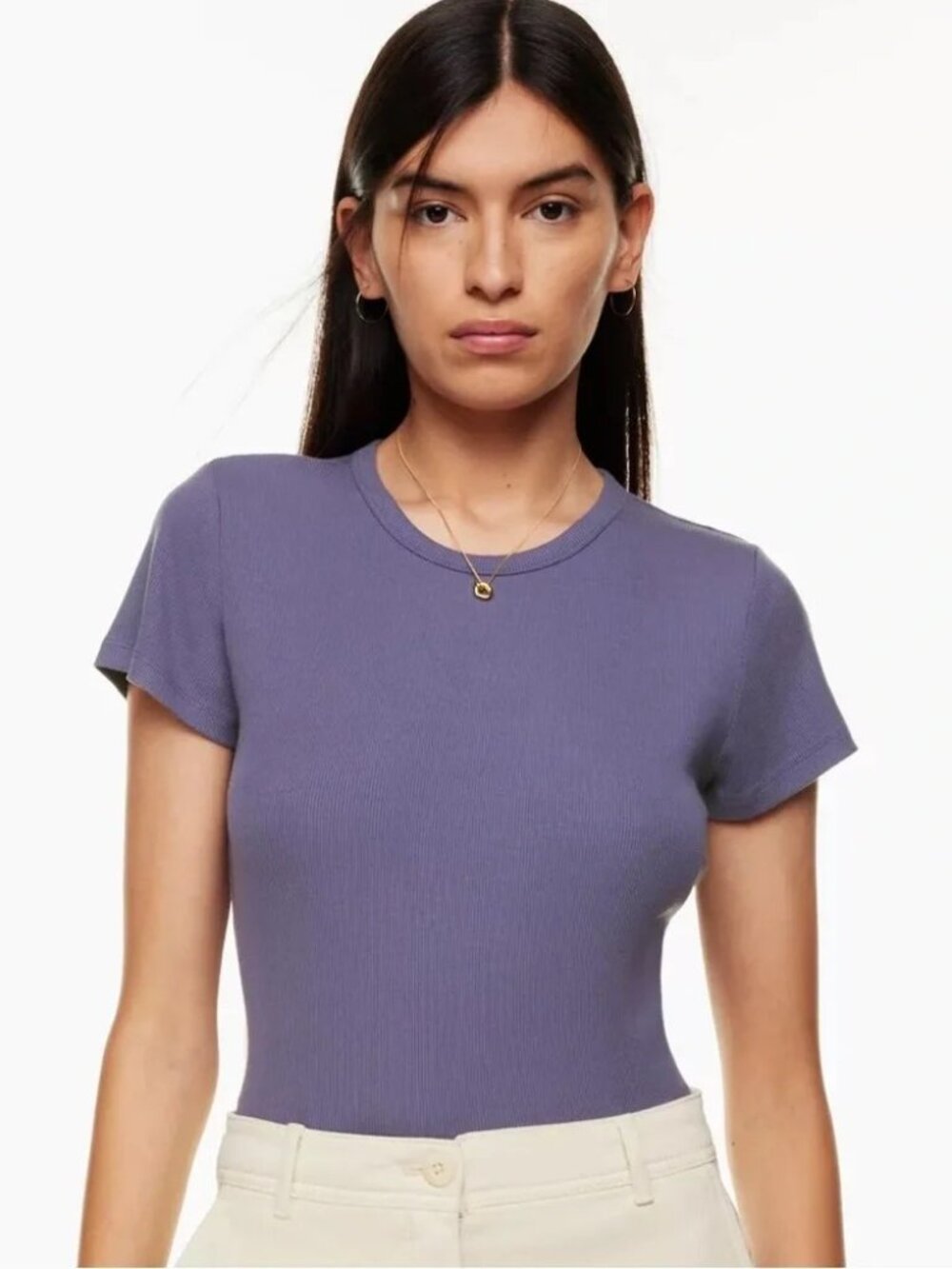 Aritzia Wilfred Free Purple Stretchy Ribbed Crewneck Go-To T-shirt. Size S.